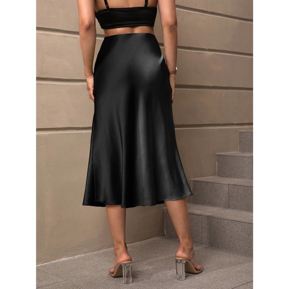 High Waist Satin midi Skirt lime green - Picture 6 of 9